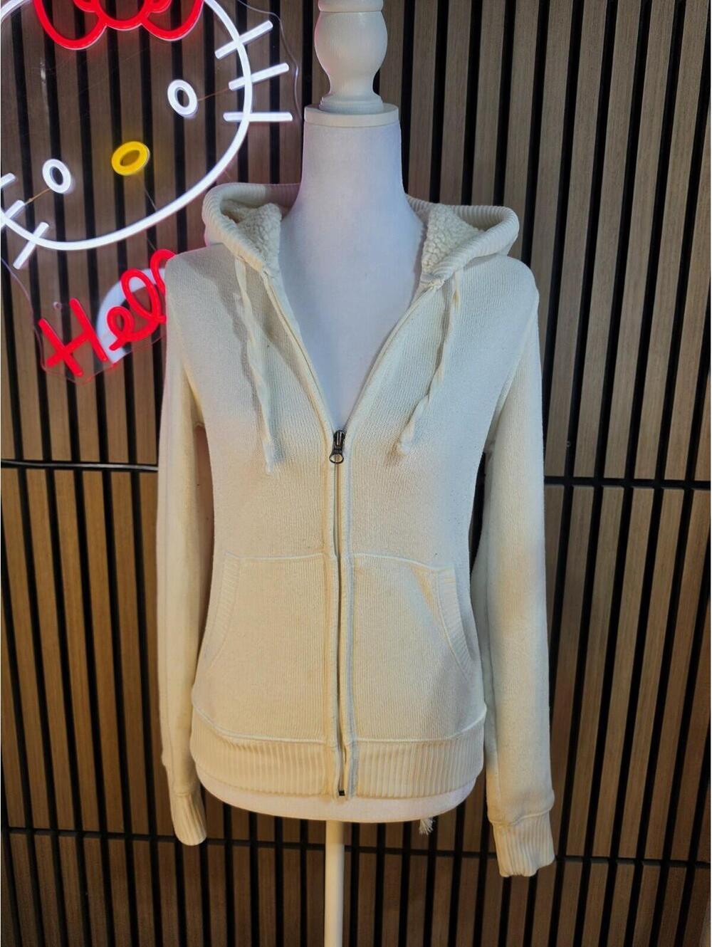 Wunduu Women's Full Zip Hooded Hoodie White Pockets OS Authentic S